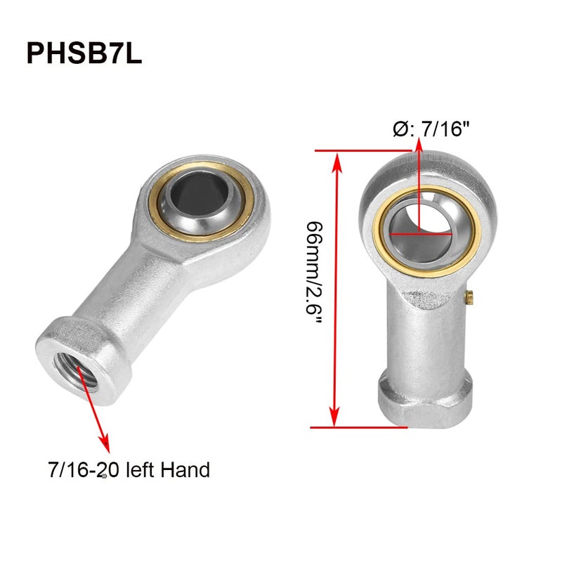 HiPicco POSB7L Rod End Bearing 7/16 Inch Bore and 7/16-20 Left Hand Thread, Self-Lubricating Male Heim Joint Rod Ends 2pcs - Image 2
